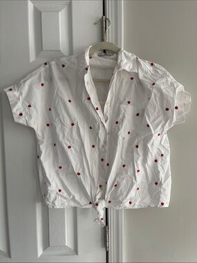 Madewell White Button-Front Shirt with Red strawberries tie
